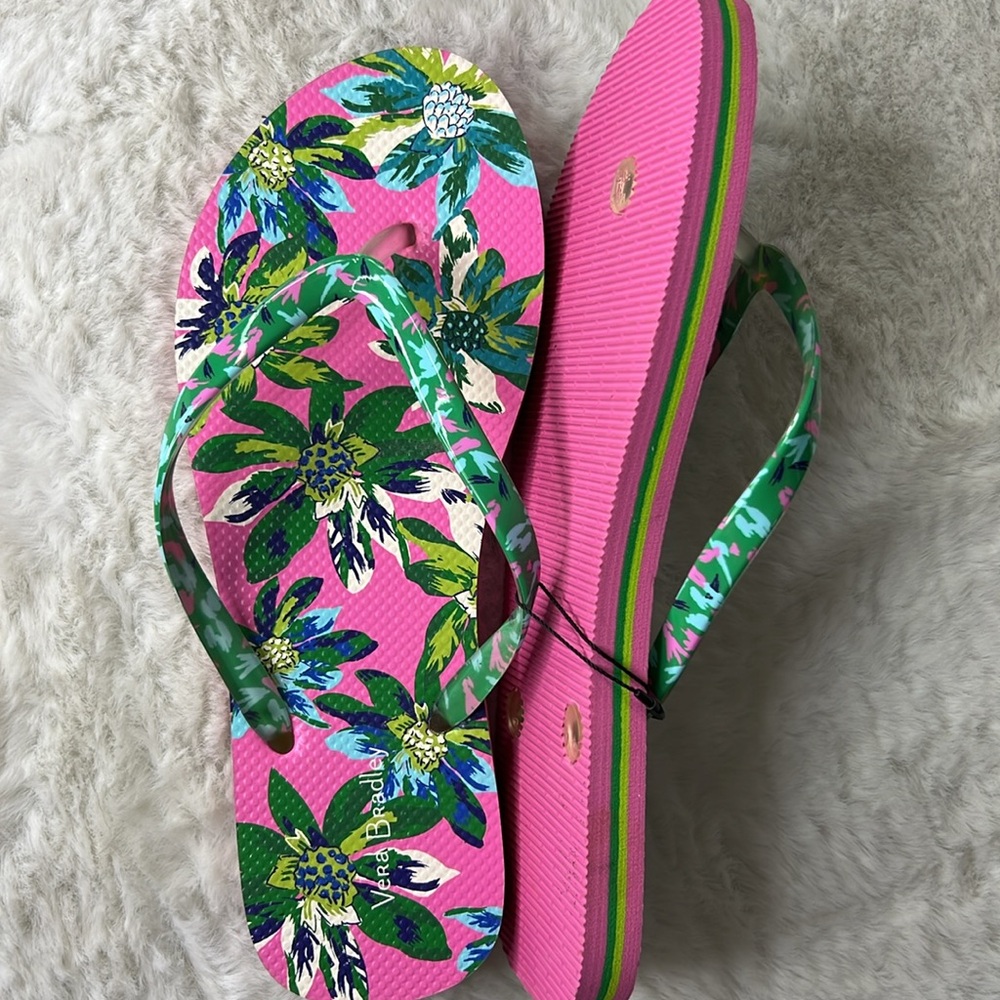 VERA BRADLEY Marion Floral Flip Flops NEW Tropical Sandal Thongs Summer MED  7-8 - Picture 3 of 15